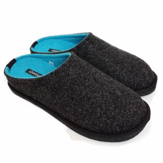 LOWENWEISS EASY EARTHLY WOMEN'S SLIPPERS WOOL ANTHRACITE BLUE RUBBER SOLE