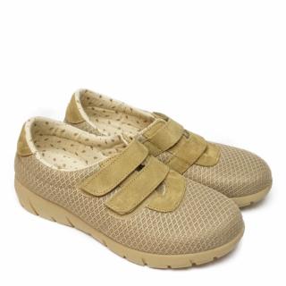 DIAMANTE BEIGE BREATHABLE FABRIC SHOES WITH DOUBLE STRAP
