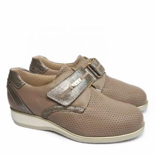DUNA LEATHER TAUPE SHOES WITH STRAP AND REMOVABLE INSOLE