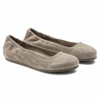 BIRKENSTOCK CELINA SUEDE TAUPE FLATS WITH REMOVABLE INSOLE