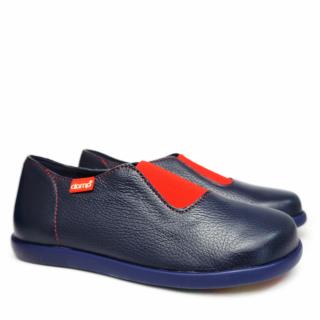 CLAMP WOMEN'S SHOES IN EMBOSSED LEATHER RED AND BLUE