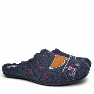 DIAMANTE FELT SLIPPER WITH REMOVABLE FOOTBED WITH BLUE DOG