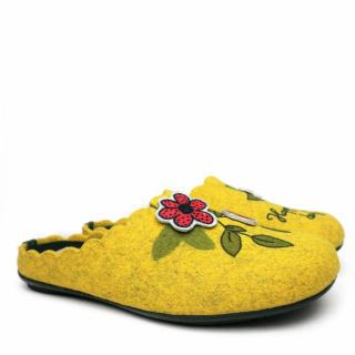 DIAMANTE FELT SLIPPER WITH REMOVABLE FOOTBED WITH YELLOW FLOWERS