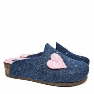 DEFONSECA SLIPPER IN BLUE FELT WITH BEADS AND HEART