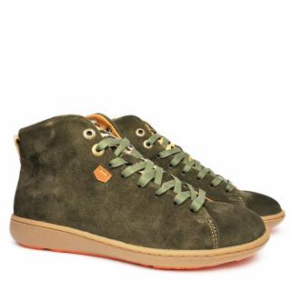 ON FOOT WOMEN'S ANKLE BOOT IN KHAKI SUEDE WITH LACES AND ZIPPER AND REMOVABLE FOOTBED