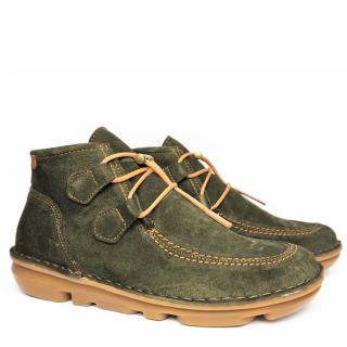 ON FOOT WOMEN'S KHAKI SUEDE BOOTS WITH FUR AND ELASTICS AND REMOVABLE FOOTBED