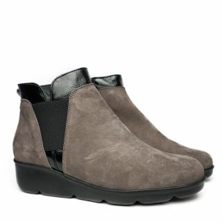 SOFFICE SOGNO LIGHTWEIGHT BOOT IN SUEDE AND SHINY BROWN LEATHER AND STRETCH FABRIC