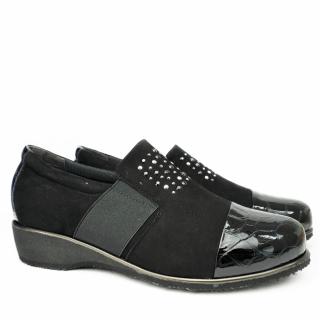 ALICE MOCCASIN STYLE SHOES IN SUEDE WITH RHINESTONES AND ELASTICIZED FABRIC WITH REMOVABLE FOOTBED BLACK