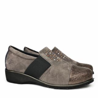 ALICE MOCCASIN STYLE SHOES IN SUEDE WITH RHINESTONES AND ELASTICIZED FABRIC WITH REMOVABLE FOOTBED TAUPE