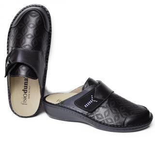 DUNA SUPER COMFORTABLE WOMAN'S SLIPPERS PEARL-HELIX BLACK LEATHER
