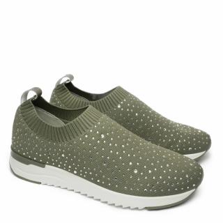 CAPRICE MOCCASIN-LIKE SNEAKERS CACTUS GREEN KNIT WITH GLITTERS AND REMOVABLE INSOLE