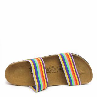 BIRKI'S CURACAO SLIPPER IN RAINBOW FABRIC WITH DOUBLE BAND