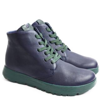 THINK! COMODA LACE-UP ANKLE BOOTS NAVY COMBI SOFT NAPPA WIDE SHAPE SHOES