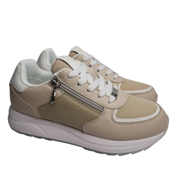 SCHOLL BEVERLY LACES WOMEN'S TENNIS SHOE IN BEIGE FABRIC AND LEATHER ...