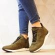 CAPRICE HIGH SNEAKER IN GREEN SUEDE WITH FUR AND REMOVABLE FOOTBED