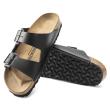 BIRKENSTOCK ARIZONA DOUBLE BAND SLIPPER IN BLACK NATURAL LEATHER NARROW FIT