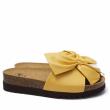 SCHOLL BOWY  SINGLE-BAND LEATHER SLIPPERS WITH OCHER BOW