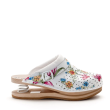 BALDO WOMEN CLOGS 5/13 SHOCK ABSORBER FLOWERY WHITE CLASSIC MODEL WITH WOOD SOLE