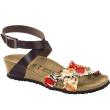 PAPILLIO LOLA FRILLS WOMAN'S FLOREAL SANDALS WITH WEDGE HEEL LEATHER DARK BROWN