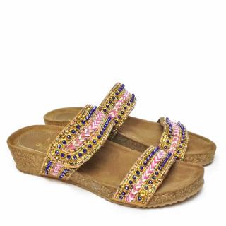 SABATINI SLIPPERS WITH PINK MULTICOLOR BEADS AND MEMORY FOAM FOOTBED