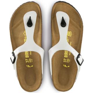BIRKENSTOCK GIZEH TONGS BLANCS BIRKOFLOR PATENT WHITE COUPE NORMALE
