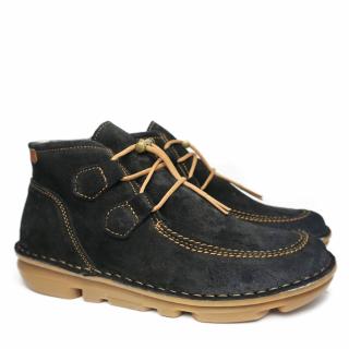ON FOOT WOMEN'S BLUE SUEDE BOOTS WITH FUR AND ELASTICS AND REMOVABLE FOOTBED
