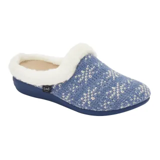 DR SCHOLL CREAMY WOMEN'S FABRIC BLUE SLIPPERS WITH WINTER MOTIF