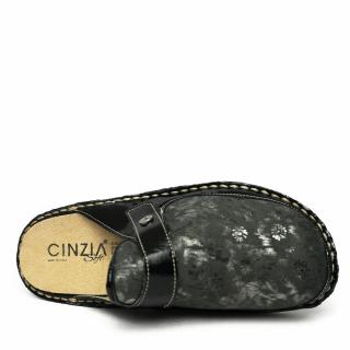CINZIA SOFT WOMEN'S LEATHER AND MICROFIBER SLIPPERS WITH STRAP AND REMOVABLE FOOTBED BLACK