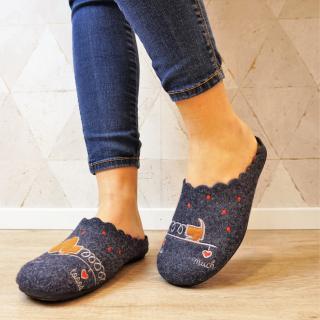 DIAMANTE FELT SLIPPER WITH REMOVABLE FOOTBED WITH BLUE DOG