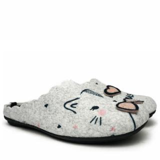 DIAMANTE FELT SLIPPER WITH REMOVABLE FOOTBED WITH GRAY CAT