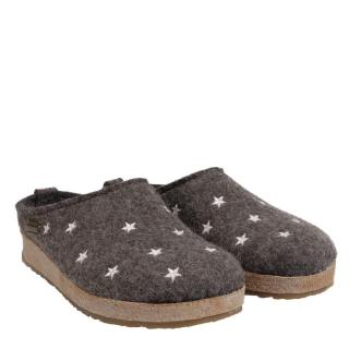 HAFLINGER GRIZZLY WOMEN'S SLIPPERS IN WOOL FELT WITH STARS ANTHRACITE