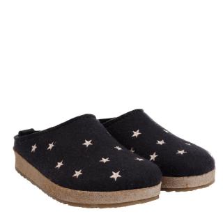 HAFLINGER GRIZZLY WOMEN'S SLIPPERS IN WOOL FELT WITH STARS BLUE
