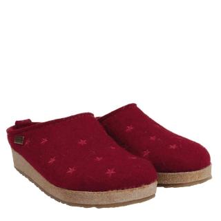 HAFLINGER GRIZZLY WOMEN'S SLIPPERS IN WOOL FELT WITH STARS PAPRIKA RED