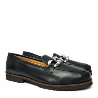 ETIENNE WOMEN'S LEATHER MOCCASIN WITH CHAIN BLACK