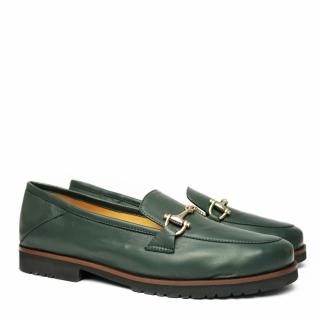 ETIENNE WOMEN'S LEATHER MOCCASIN WITH CHAIN GREEN