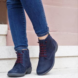 JUNGLA LOW BOOT IN BLUE LEATHER WITH ELASTICS, ZIP AND REMOVABLE FOOTBED