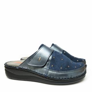 PODOLINE LATISANA ORTHOPAEDIC SLIPPERS IN BLUE SUEDE WITH BEADS AND REMOVABLE FOOTBED