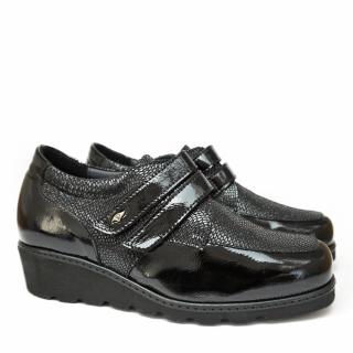 PODOLINE TROPEA BLACK PAINTED LEATHER ORTHOPAEDIC SHOE WITH DOUBLE TAP AND REMOVABLE FOOTBED