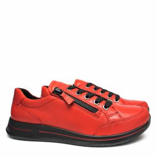 ARA WOMAN SNEAKER IN DEER LEATHER WITH STRAPS, REMOVABLE FOOT ZIPPER RED