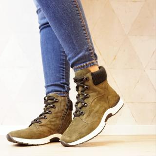 CAPRICE SPORTY BOOTS IN LEATHER AND GREEN WOOL WITH LACES AND REMOVABLE FOOTBED