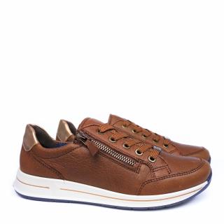ARA WOMEN'S SNEAKER IN BROWN DEER LEATHER WITH LACES AND ZIPPER AND REMOVABLE FOOTBED