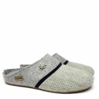 HAFLINGER EVEREST EDELWEISS SLIPPERS IN WOOL AND GRAY FABRIC WITH REMOVABLE FOOTBED