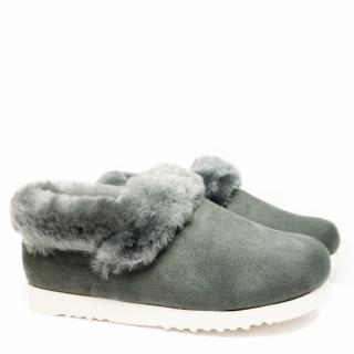 COMFORT WOMEN'S SABOTS IN VERY SOFT LAMB LEATHER AND FUR WITH REMOVABLE FOOTBED GRAY