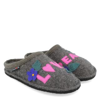HAFLINGER FLAIR LOVEPEACE WOMEN'S SLIPPERS IN ANTHRACITE WOOL