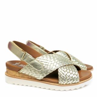 ARA SANDAL IN PLATINUM LAMINATED LEATHER WITH DOUBLE BAND WITH STRAP