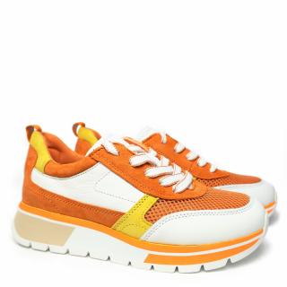 CAPRICE LEATHER SNEAKERS WITH LACES WITH WIDE FIT AND REMOVABLE FOOTBED ORANGE YELLOW