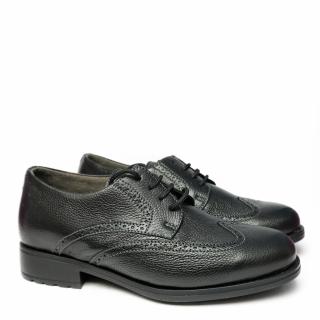DUNA ELEGANT SHOE IN BLACK LEATHER WITH LACES AND WIDE FIT