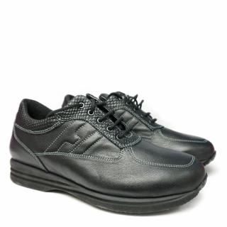 DUNA SHOES IN BLACK LEATHER WITH LACES AND REMOVABLE FOOTBED WIDE FIT