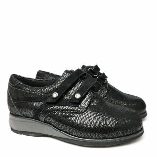 DUNA ORTHOPEDIC SHOE IN BLACK PYTHON SUEDE WITH DOUBLE RIP AND REMOVABLE FOOTBED