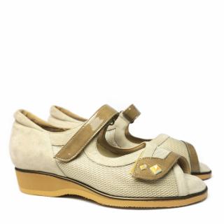 DUNA SANDAL IN BEIGE LEATHER WITH DOUBLE STRAP AND WIDE FIT